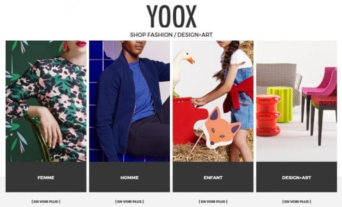 La nouvelle page d'accueil de Yoox.com