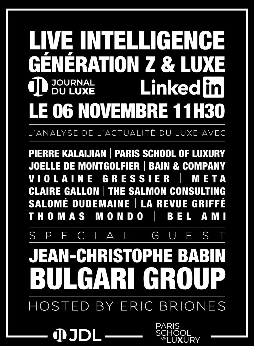 JDL Intelligence autour du livre "Génération Z et le Luxe" : RDV le 6 novembre à 11h30